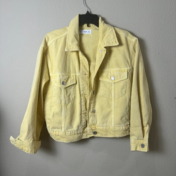 MANGO Lemon Yellow Denim Jean Trucker Jacket Size Small - Picture 2 of 9